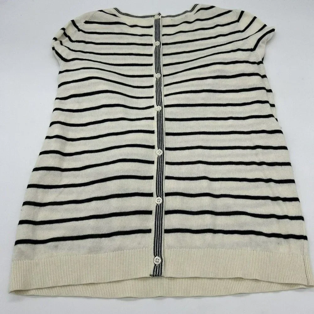 Talbots Getaway Button Back Crew Sweater Aloha Sequin Ivory Sz M